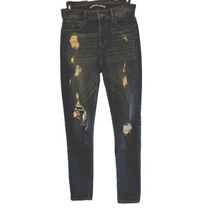 Express Women’s Gently Used Distressed Medium Wash Mid Rise Jeggings
